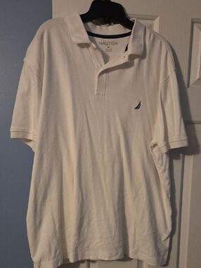 Nautica White Short-Sleeve Polo with Navy Logo